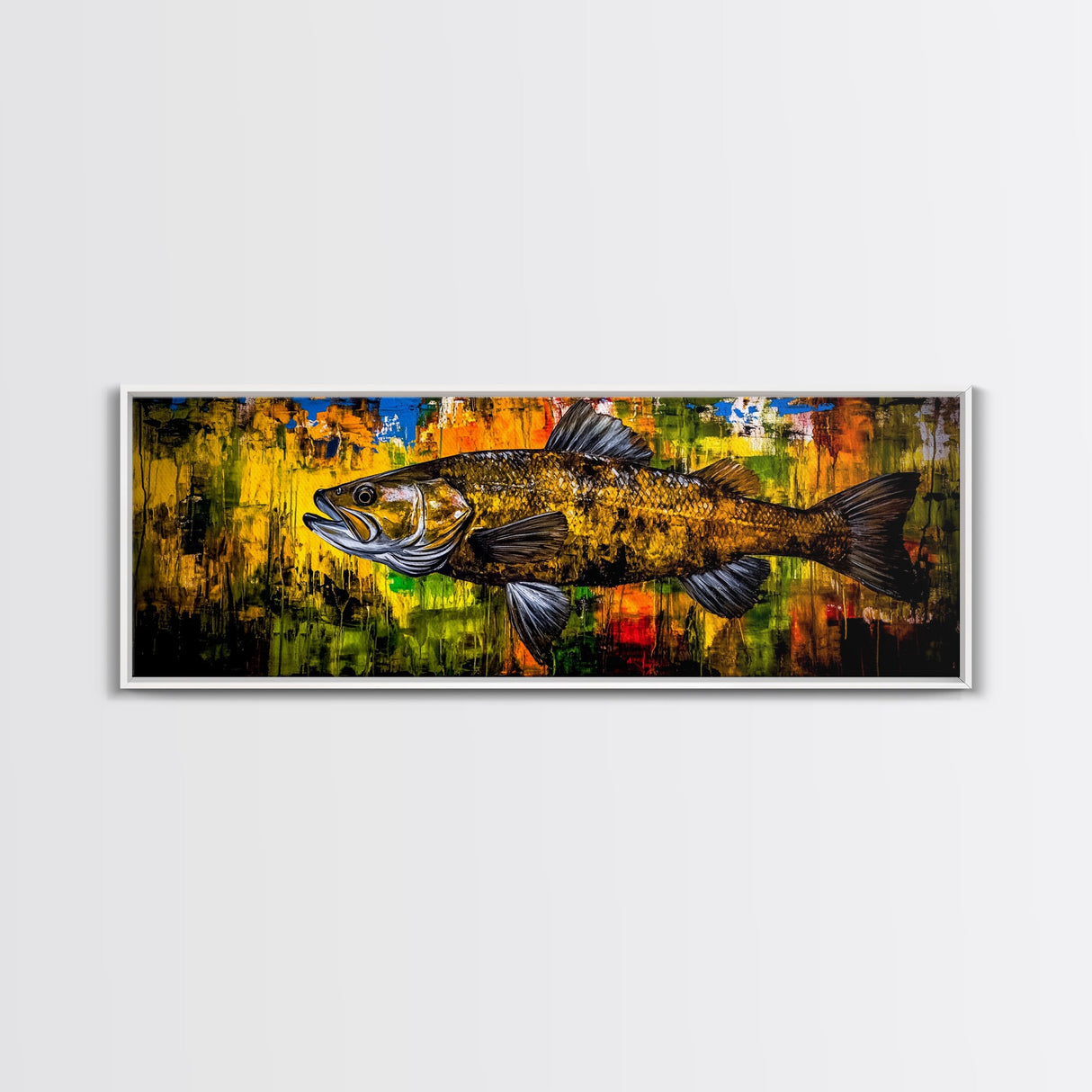 Vibrant Fish Painting, Rustic Fishing Wall Art, Colorful Wildlife Print, Cabin Wall Decor, Nature Canvas Print, Framed Canvas Print