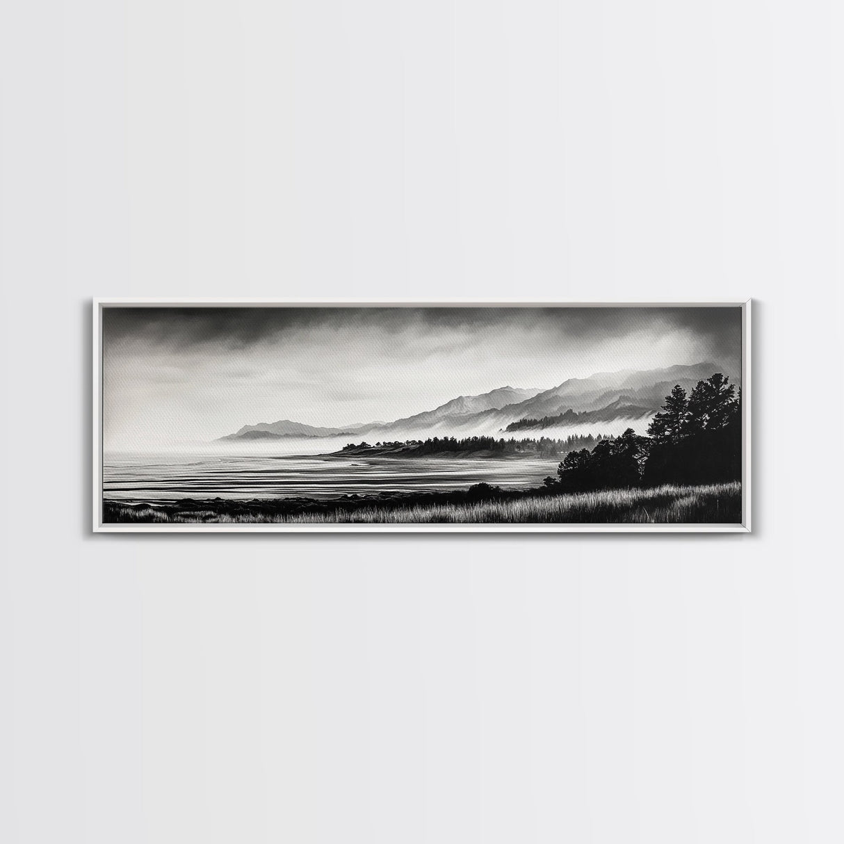 Misty Mountains, Monochrome Landscape, Nature Wall Art, Canvas Print, Scenic Home Decor, Adventure Lover Gift, Black and White Art