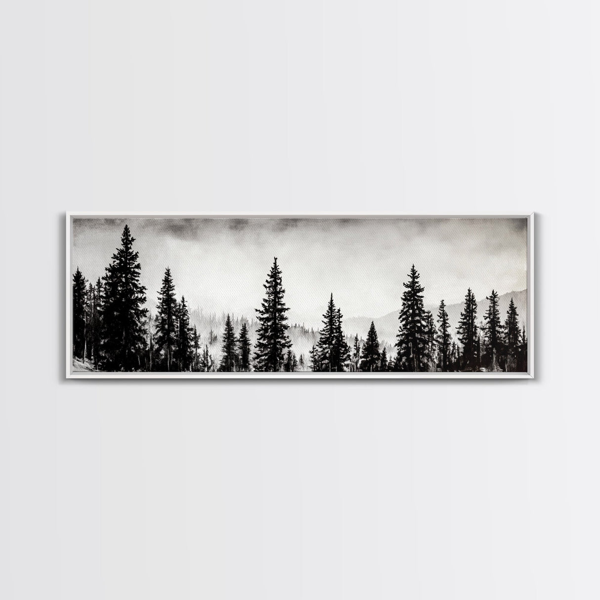 Foggy Pines, Black and White Nature Art, Minimalist Forest Print, Modern Wall Decor, Living Room Wall Art, Framed Canvas Print, Rustic Home Decor