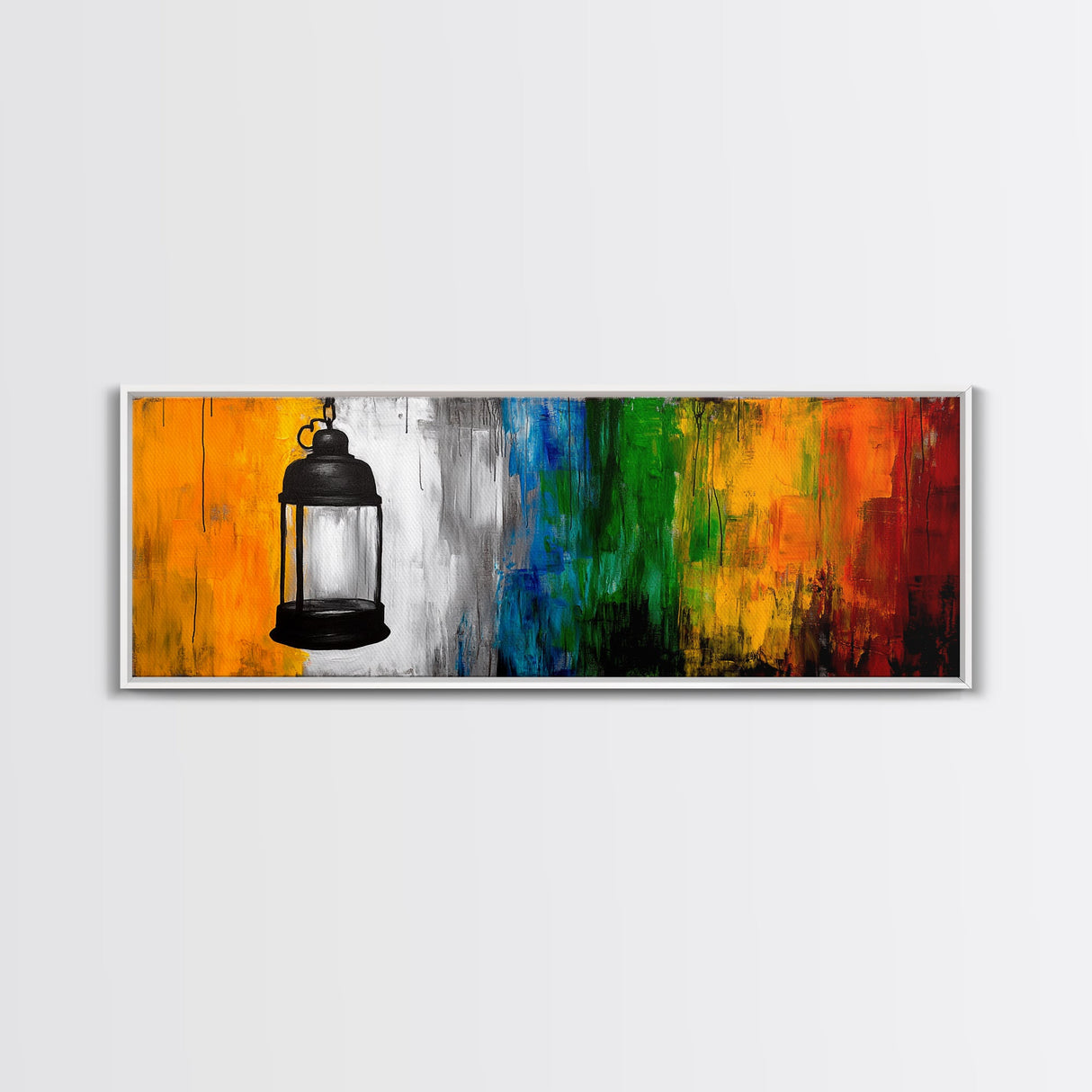 Lantern Abstract Art, Colorful Rustic Decor, Modern Cabin Wall Art, Bright Festival Painting, Bohemian Aesthetic, Framed Canvas Print