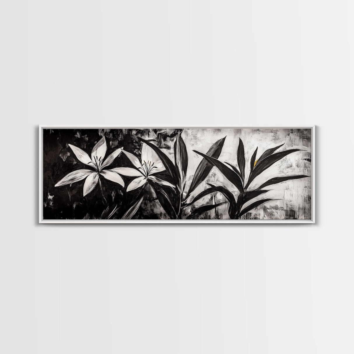 Monochrome Floral, Black and White Flowers, Botanical Wall Art, Minimalist Decor, Framed Canvas Print, Bedroom Art, Modern Aesthetic, Elegant Art
