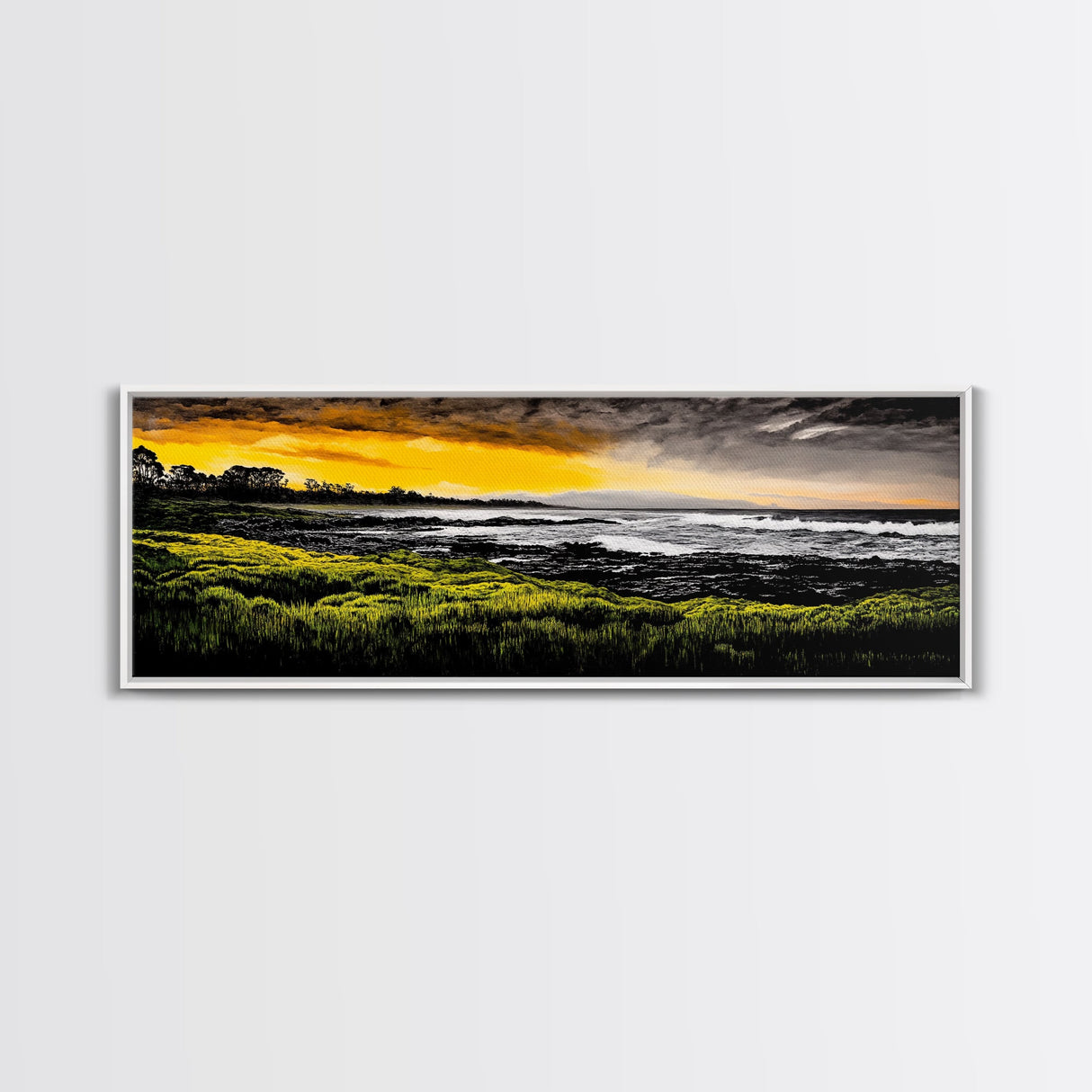 Sunset Coast, Ocean Wall Art, Seascape Print, Framed Canvas Print, Coastal Decor, Modern Art, Beach House, Nature Wall Art