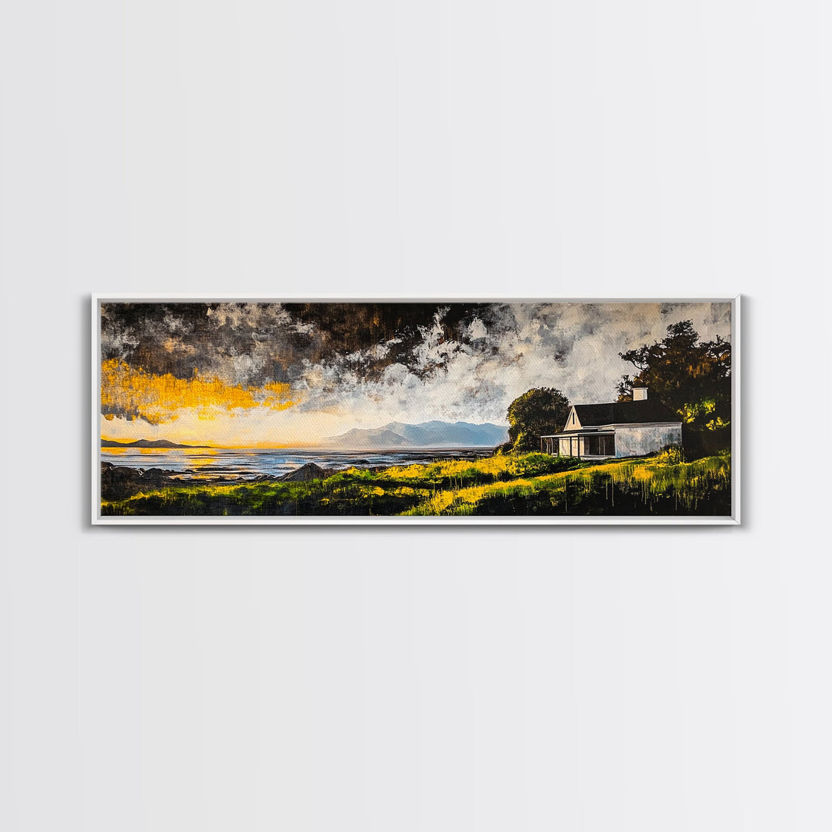 Stormy Coast, Dramatic Seascape, Beach House Painting, Cloudy Ocean, Framed Canvas Print, Moody Wall Art, Modern Decor