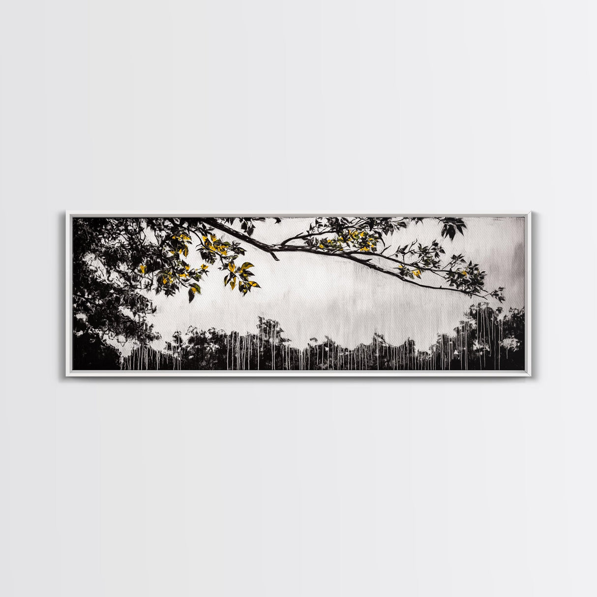 Black White, Dripping Leaves, Modern Art, Framed Canvas Print, Minimalist Decor, Neutral Wall Art, Living Room Wall Art, Monochrome Nature Scene