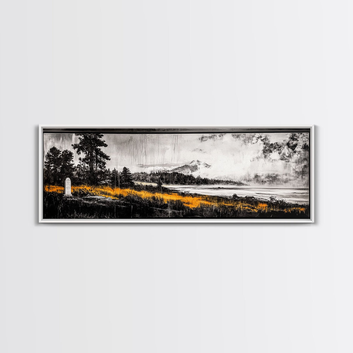 Mountain View, Misty Landscape, Rustic Wall Art, Black and White Print, Nature Inspired Art, Bedroom Decor, Framed Canvas Print, Gift