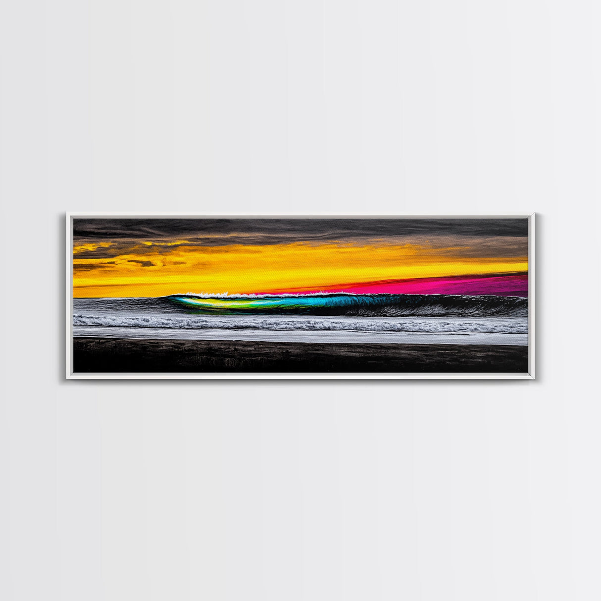 Ocean Wave, Sunset Beach Art, Vibrant Seascape, Coastal Decor, Surfer Gift, Blue and Yellow, Modern Wall Art, Canvas Print