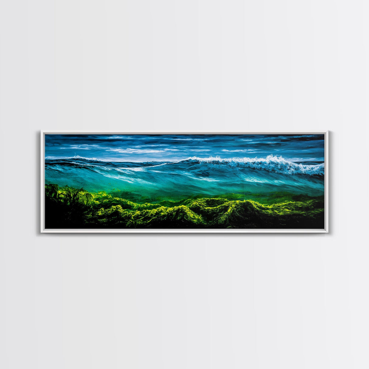 Ocean Wave, Deep Blue Seascape, Underwater Scene, Green and Blue, Coastal Home Decor, Tropical Wall Art, Framed Canvas Print