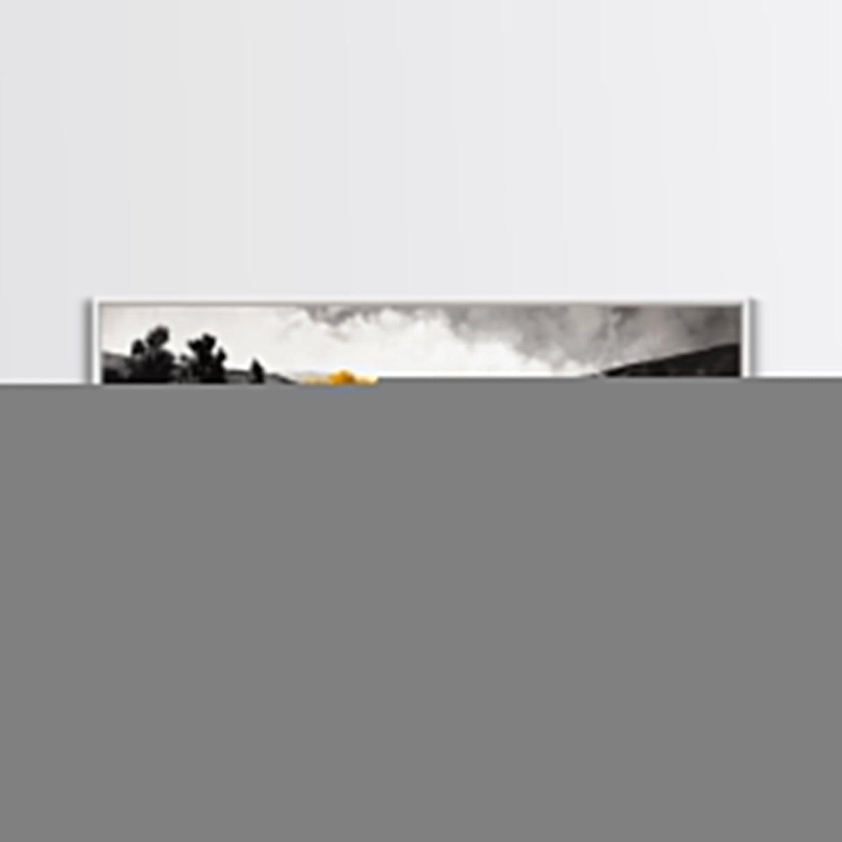 River Landscape, Rustic Nature Art, Black and White with Yellow Accent, Peaceful Scenery, Living Room Decor, Canvas Print