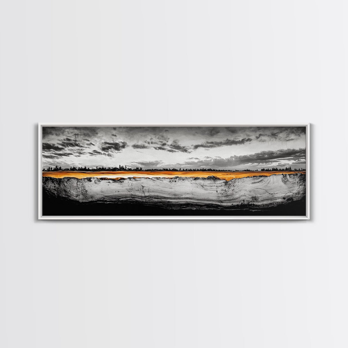 Golden Horizon, Dramatic Sky, Minimalist Landscape, Framed Canvas Print, Neutral Wall Art, Modern Office Decor, Large Wall Hanging