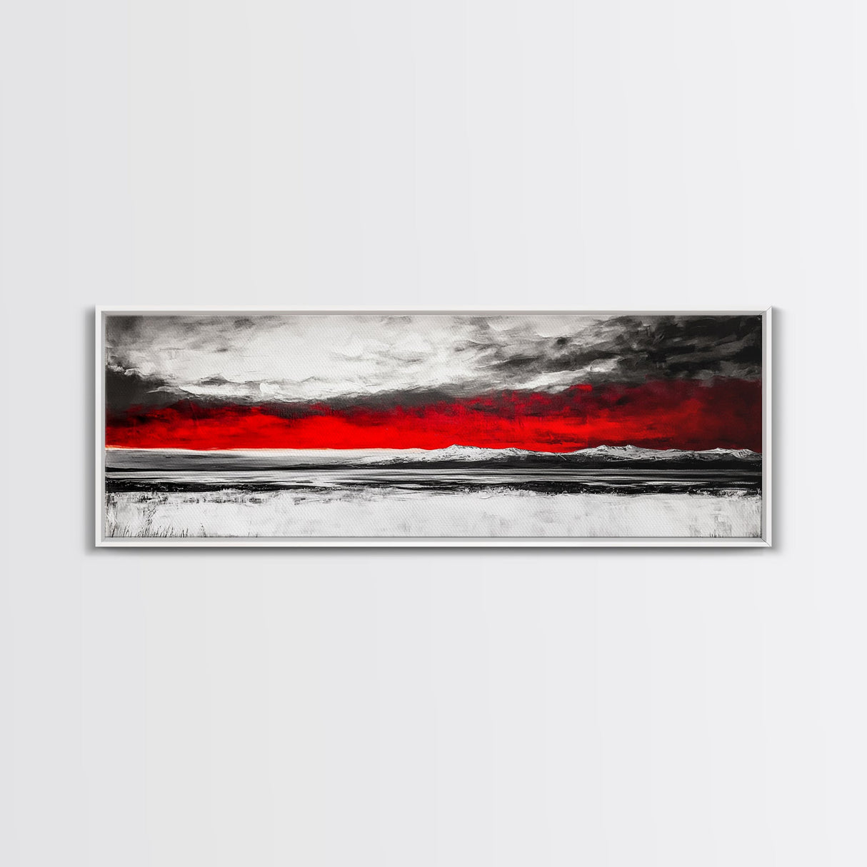 Red Sky Landscape, Dramatic Sunset Painting, Abstract Mountain Art, Modern Wall Art, Bold Color Decor, Office Wall Art, Framed Canvas Print