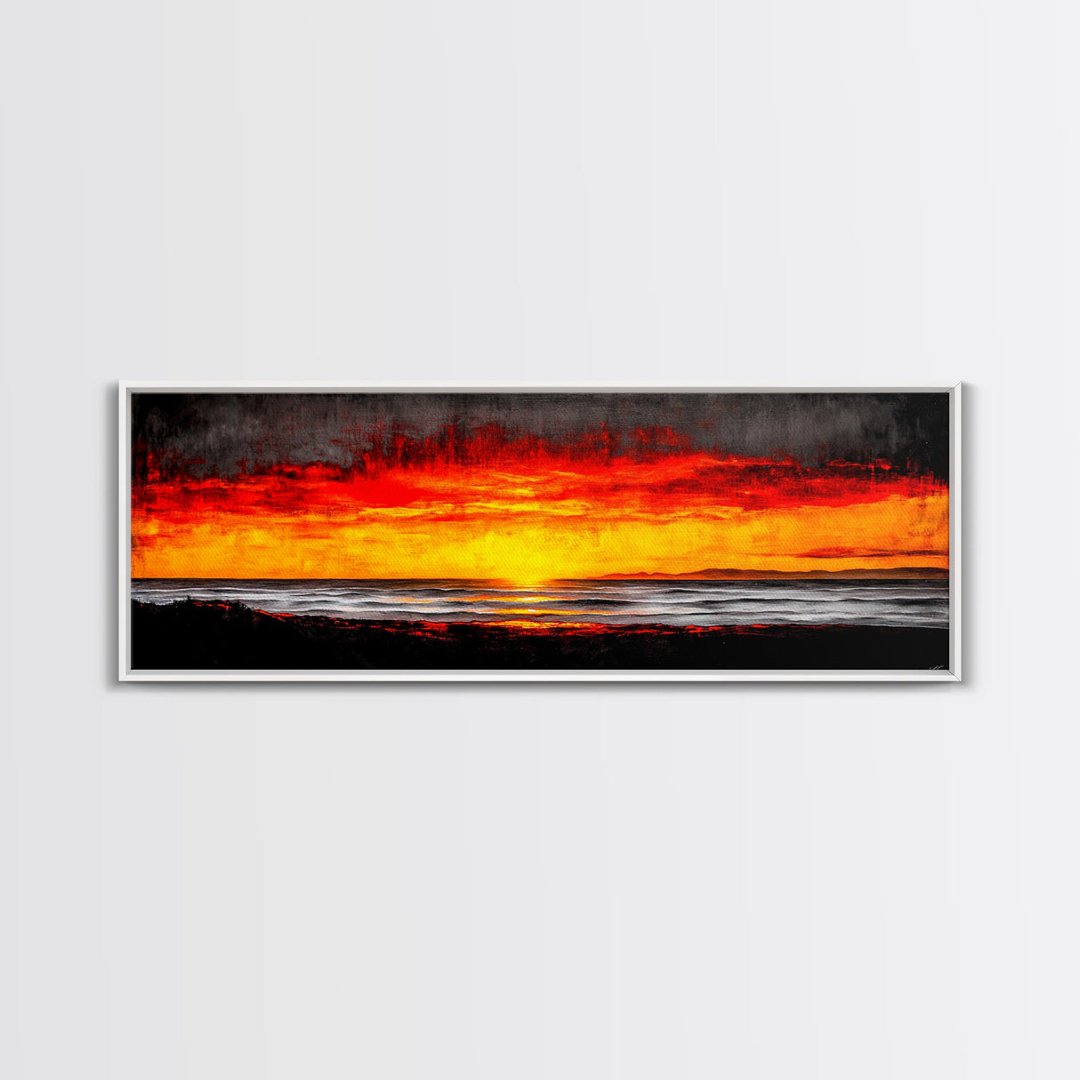Sunset, Ocean, Waves, Canvas Print, Vibrant Sunset Wall Art, Beach House Decor, Coastal Painting, Living Room Art, Boho Aesthetic, Seascape