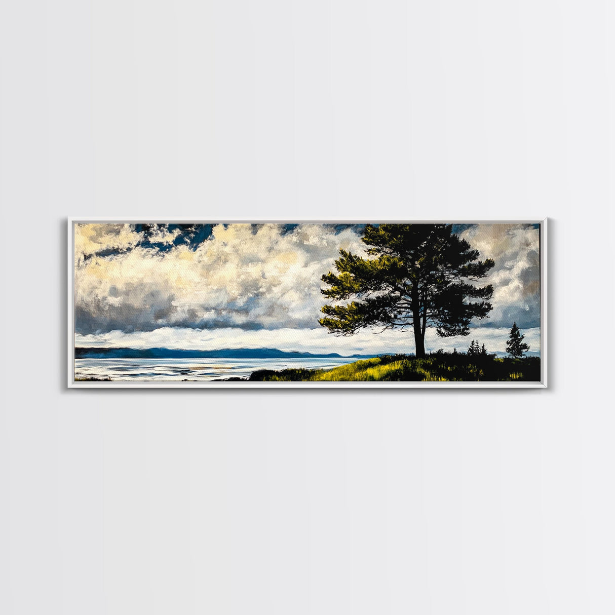 Scenic Tree, Nature Landscape Painting, Coastal Art Print, Living Room Wall Art, Tranquil Home Decor, Framed Canvas Print, Gift Idea