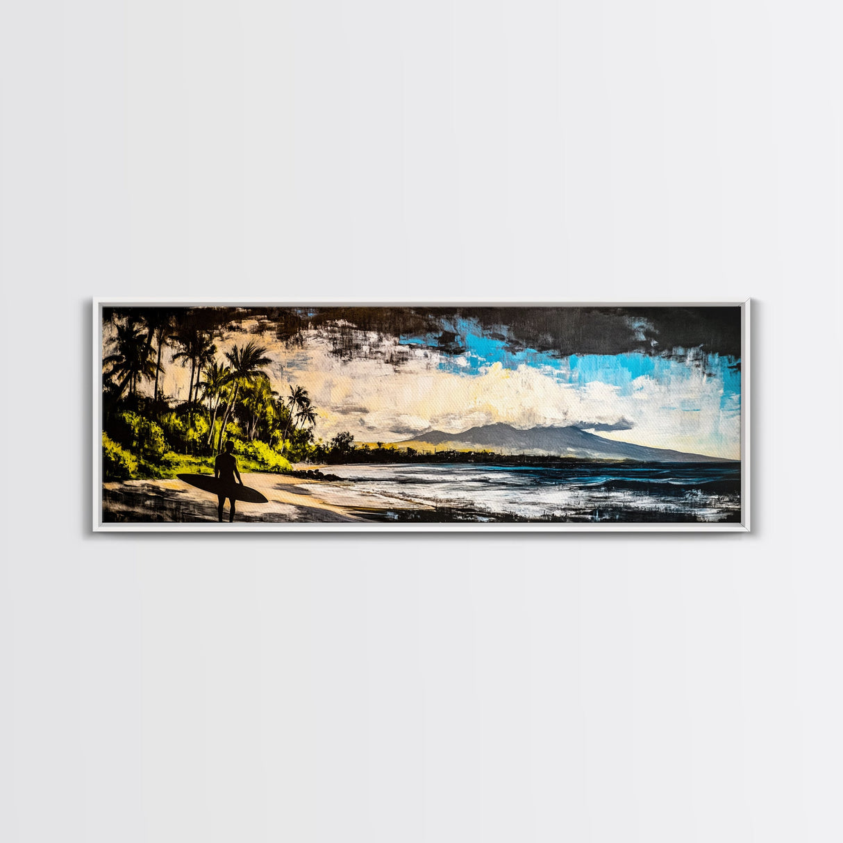 Surfer, Tropical Beach, Ocean, Sunset, Framed Canvas Print, Large Wall Art, Coastal Decor, Beach House, Modern Art, Living Room Wall Art