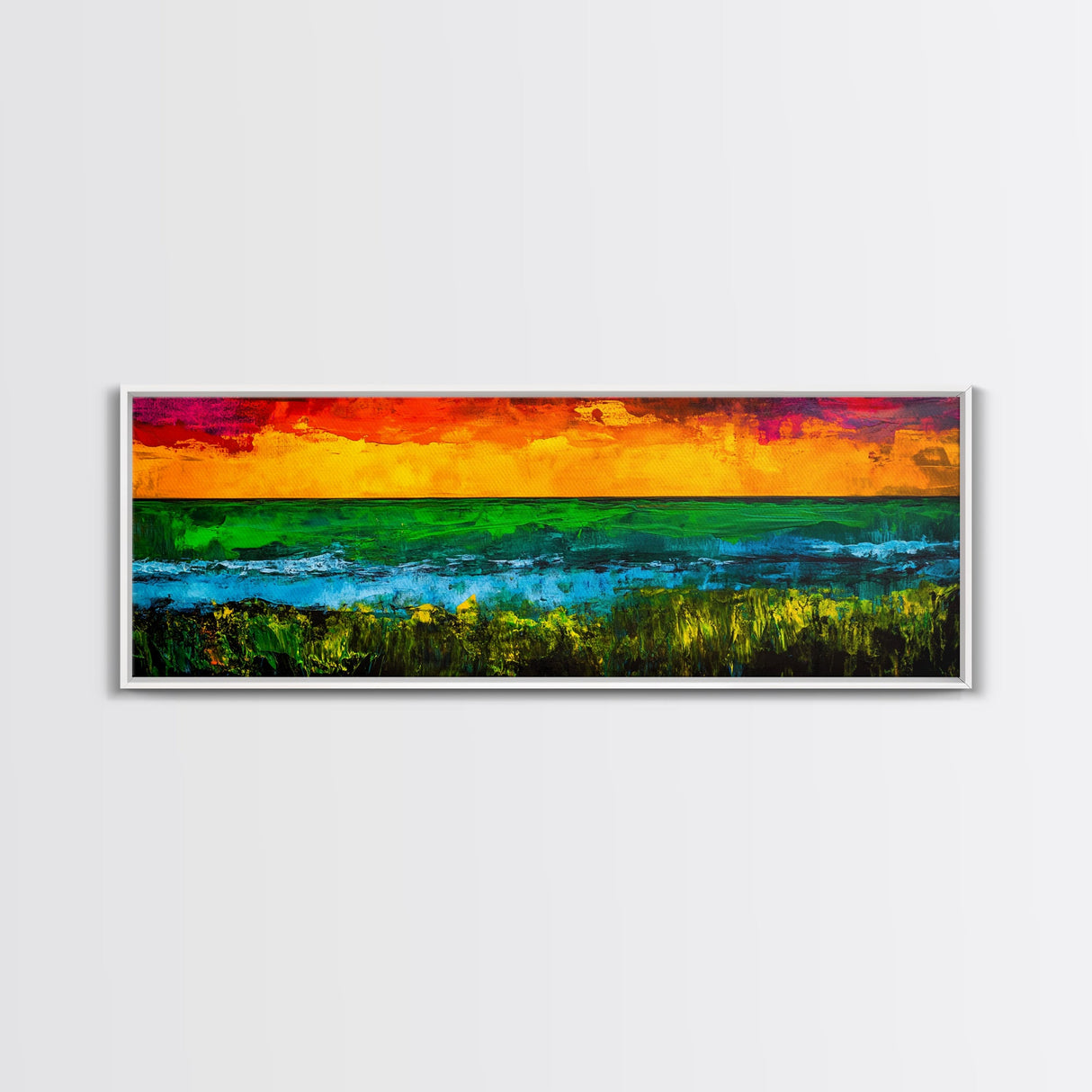 Vibrant, Ocean Sunset, Abstract, Beach, Canvas Print, Colorful Wall Art, Living Room Decor, Coastal Landscape, Modern Art, Large Wall Art