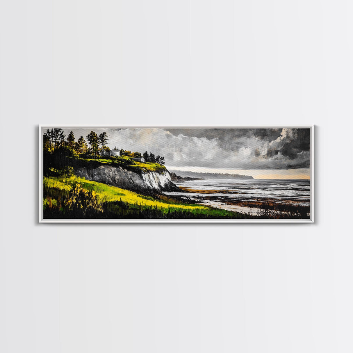 Coastal Cliffs, Stormy Sky, Ocean Waves, Canvas Print, Seascape Wall Art, Nautical Painting, Bedroom Decor, Coastal Home Accent