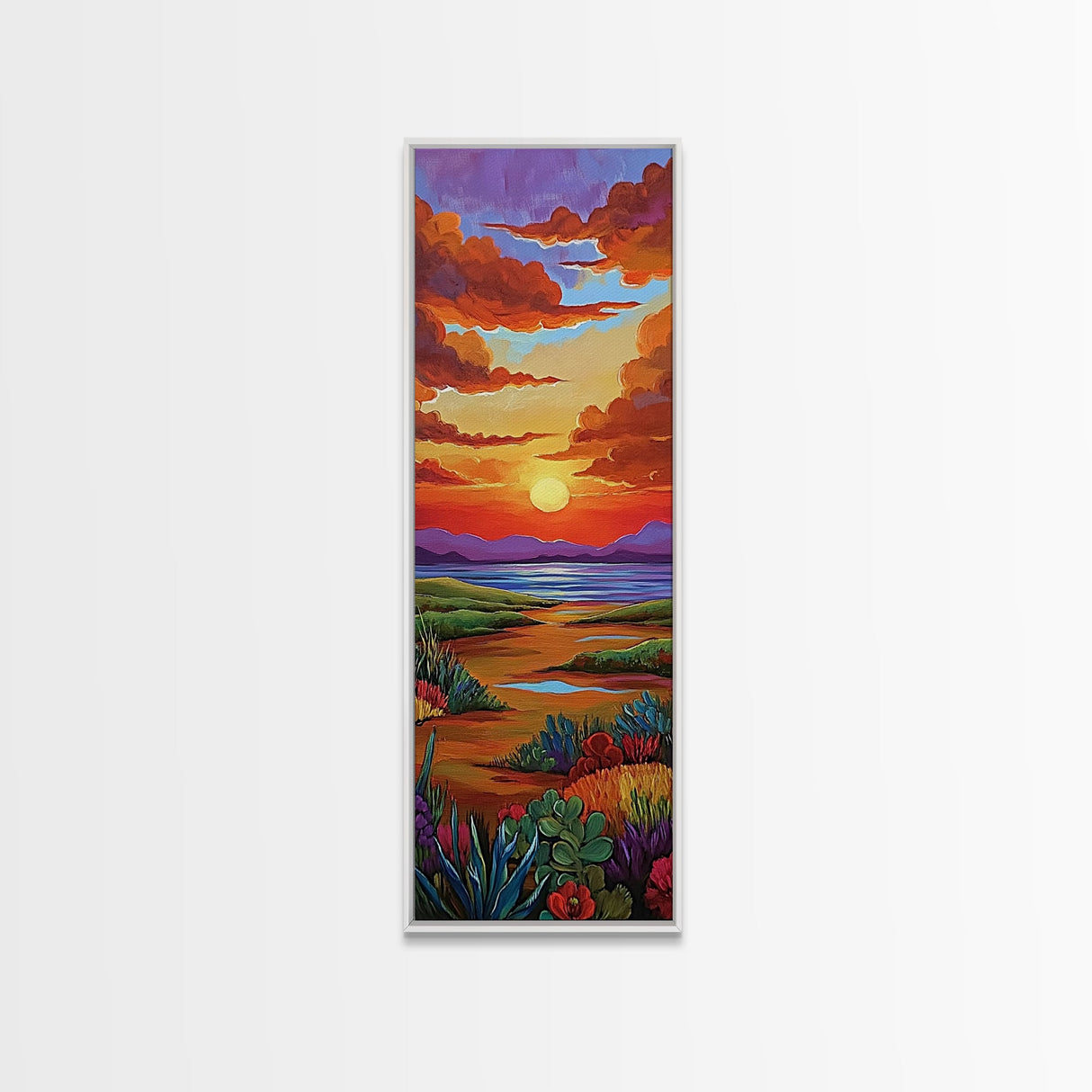 Sunset Field, Desert Painting, Framed Canvas Print, colorful desert horizon landscape wall art, autumn tones, boho entryway accent