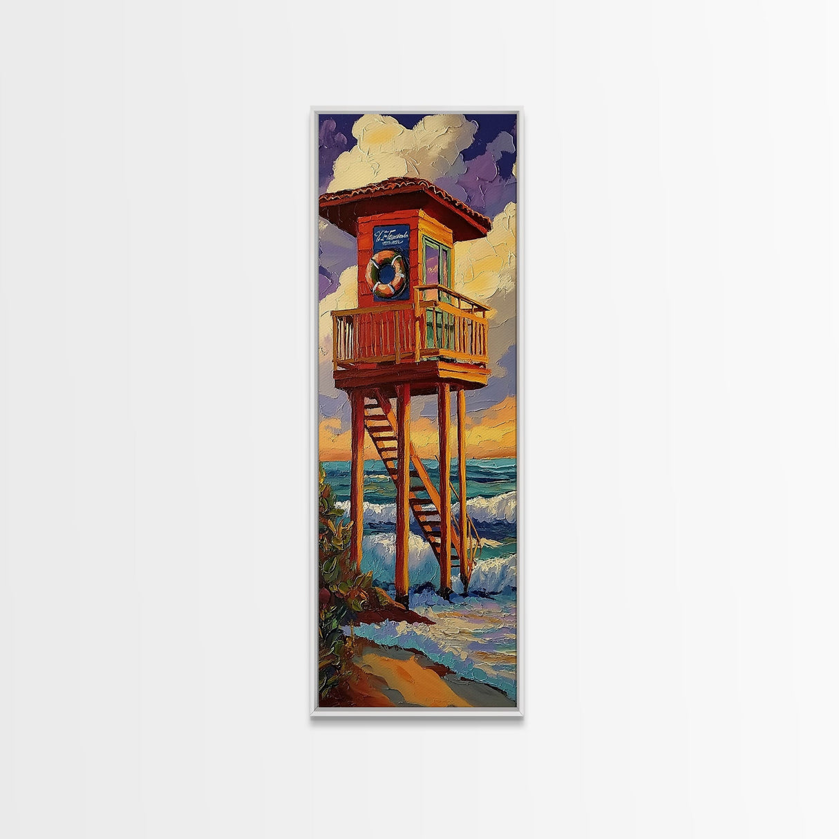 Lifeguard, Tower, Ocean, Surf, Framed Canvas Print, Beach House Wall Art, Coastal Summer Decor, Nautical Living Room Style, Ocean Vibe Art