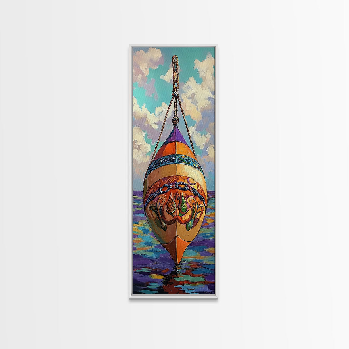 Buoy, Ocean, Nautical, Decorative, Framed Canvas Print whimsical nautical buoy painting coastal boho wall art beach house bathroom decor