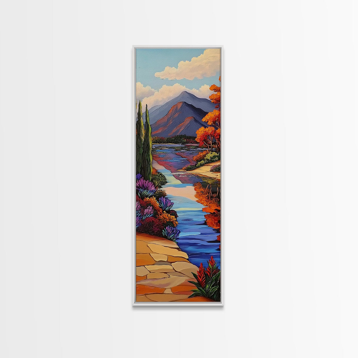 Scenic, Autumn, River, Tranquility, Framed Canvas Print with colorful fall reflections, rustic country wall art, cabin art, office decor