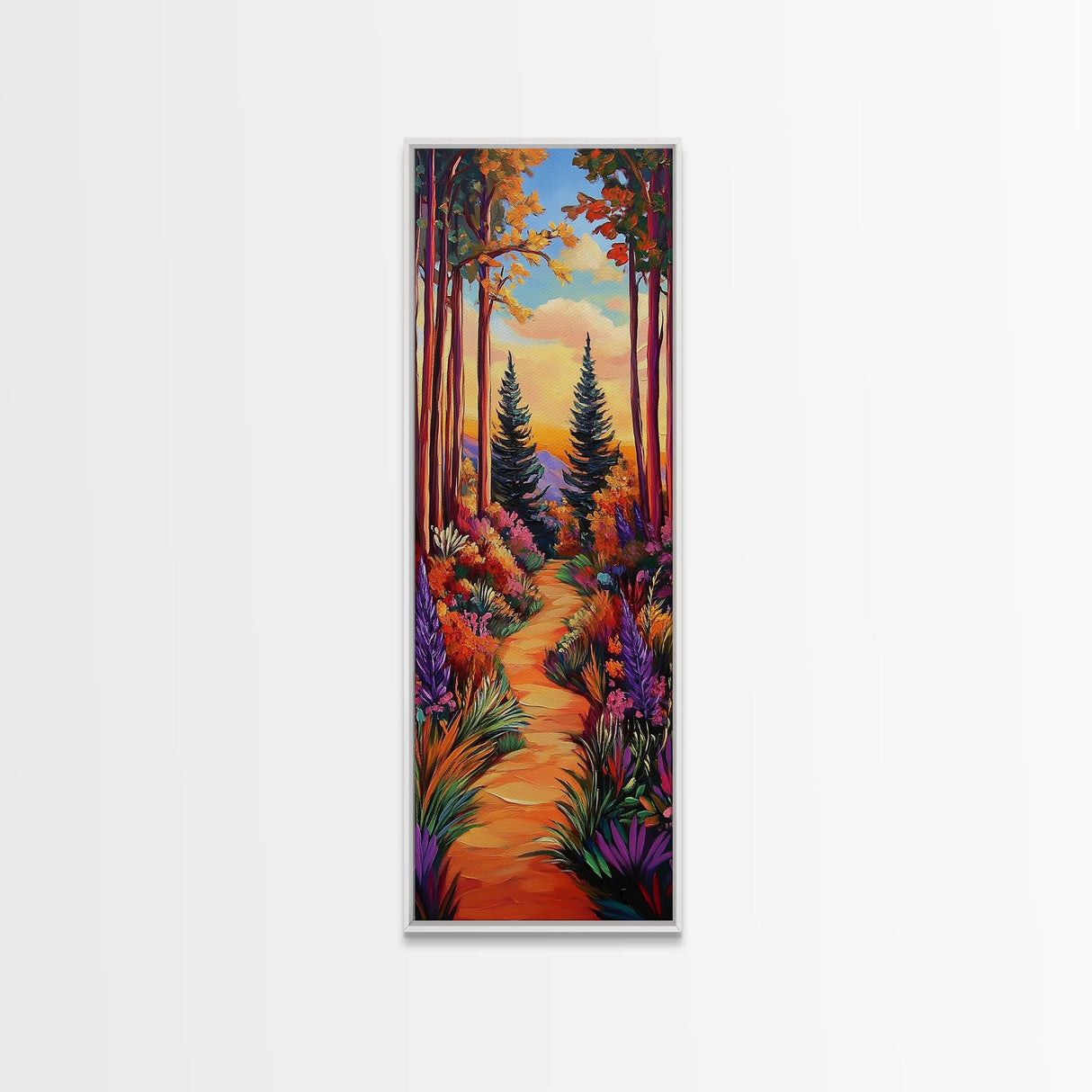 Forest Trail, Autumn Trees, Vibrant Nature Pathway, Fall Wall Art, Whimsical Landscape Style, Entryway Decor, Canvas Print