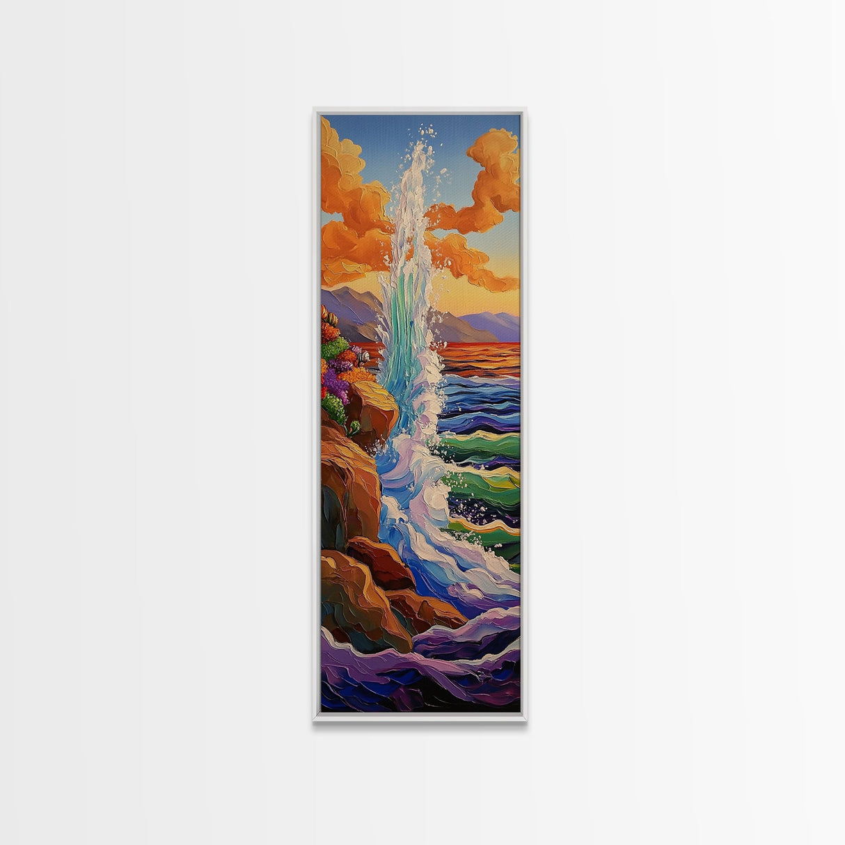 Ocean Wave, Cliff, Canvas Print, Dramatic Seaside Landscape Wall Art, Sunset Coastal Decor, Bold Nature Living Room Accent