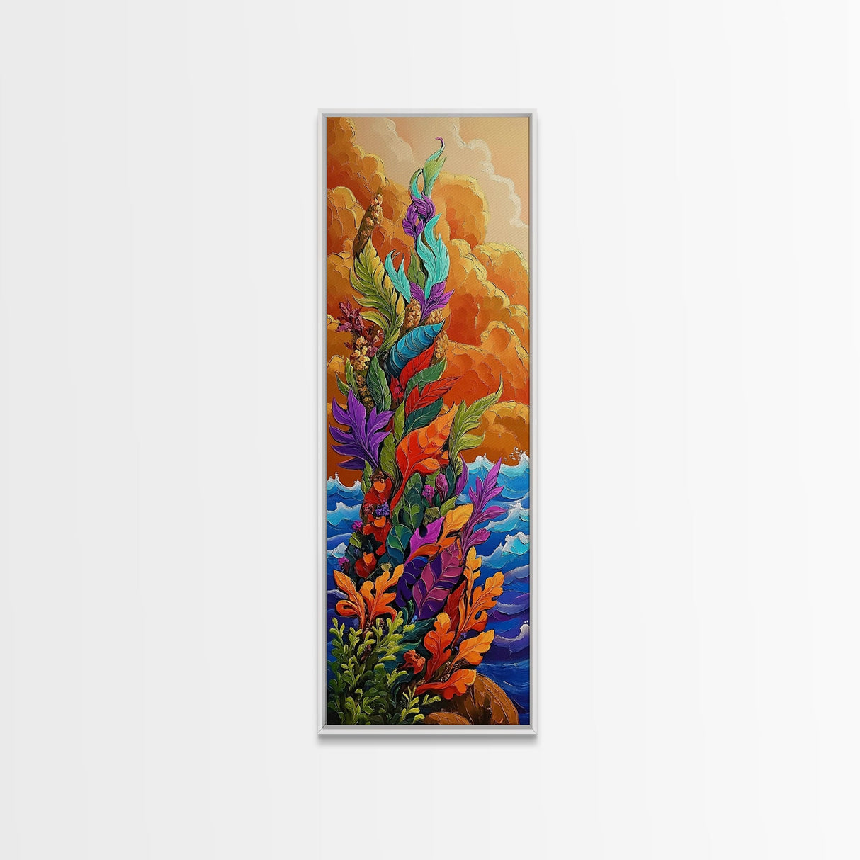 Seaweed Ocean, Abstract, Framed Canvas Print, Vibrant Coastal Kitchen Wall Art, Ocean Inspired Boho Decor, Underwater Garden Style