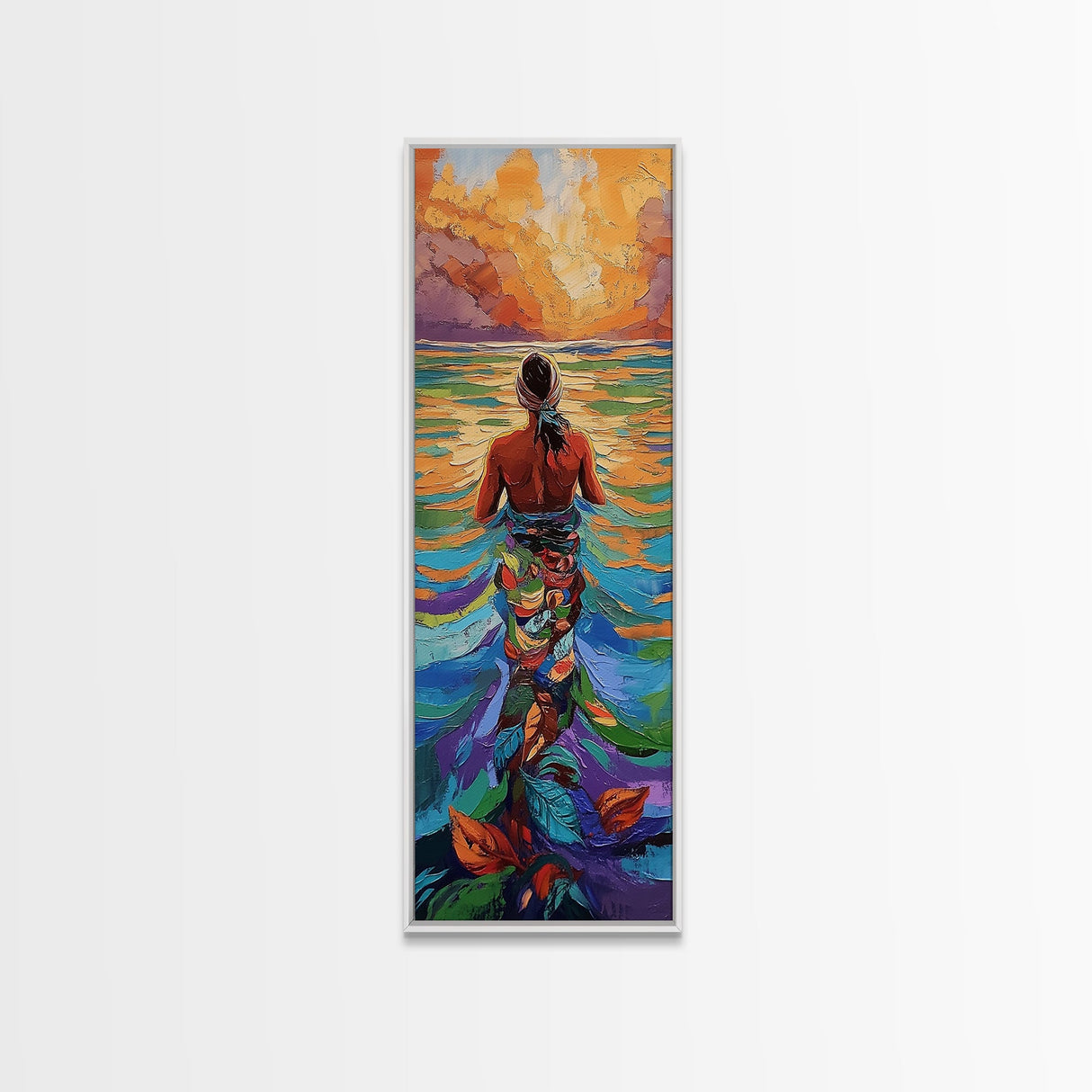 Woman Water, Sunset, Canvas Print, Bohemian Abstract Wall Art, Feminine Bedroom Decor, Sunset Painting, Vibrant Beach Vibes