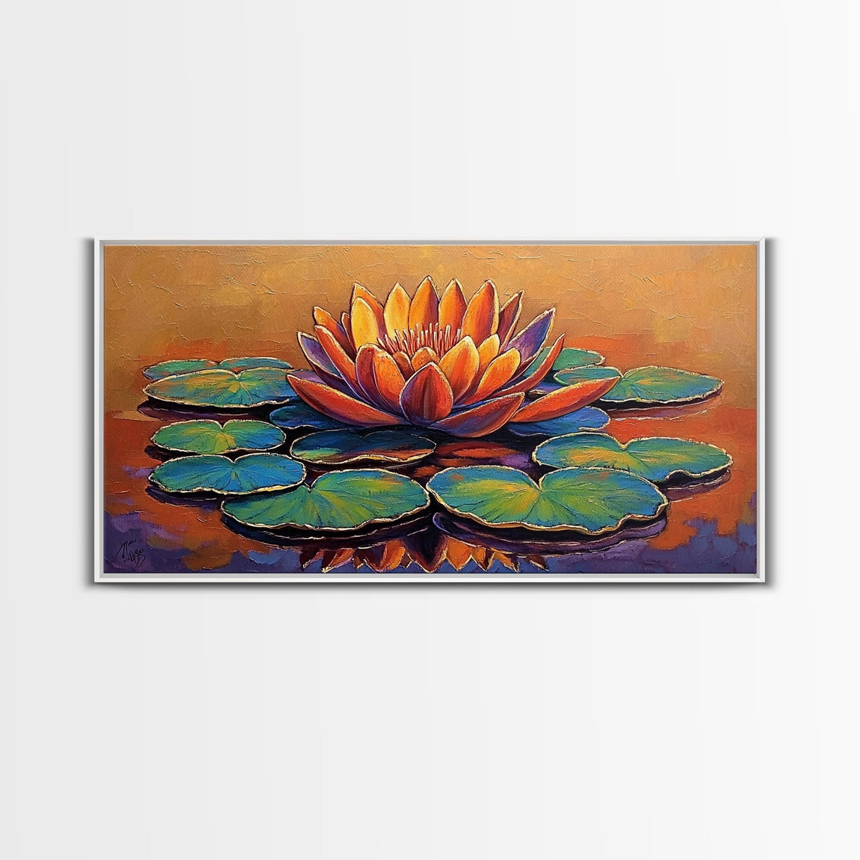 Lotus Lily, Pond, Zen, Canvas Print, Meditative floral wall art, zen home office decor, vibrant water lily boho art, yoga room painting