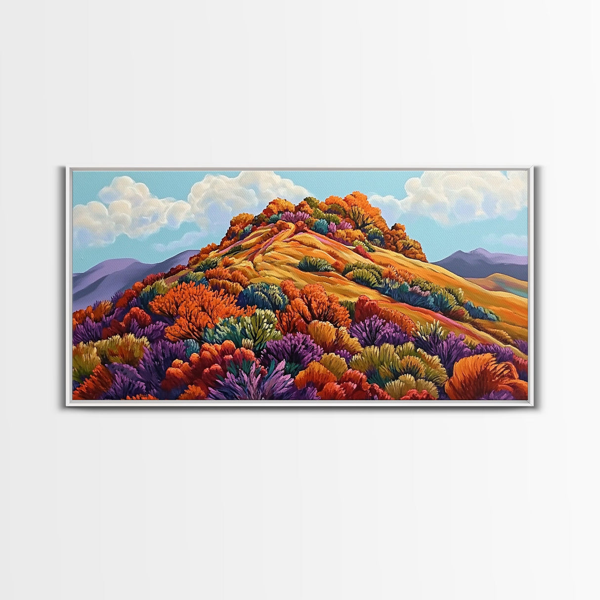 Autumn Hill, Landscape, Framed Canvas Print, Colorful Fall Mountain Scene, Cozy Autumn Wall Decor, Rustic Living Room Art