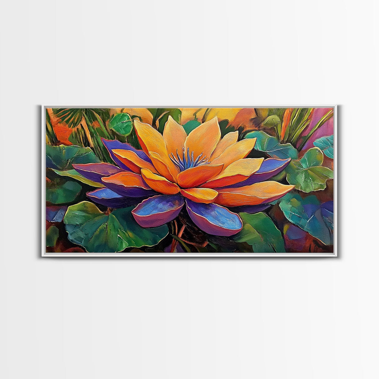 Lotus Bloom, Garden, Art, Framed Canvas Print, Vibrant lotus flower artwork, zen boho decor, meditation room or bathroom wall art