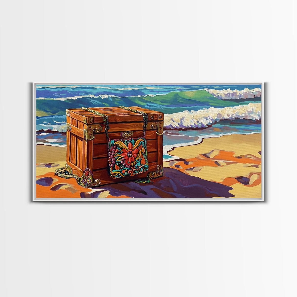 Treasure Chest, Beach Art, Ocean Waves, Nautical Decor, Coastal Wall Art, Seaside Aesthetic, Canvas Print, Living Room Wall Art