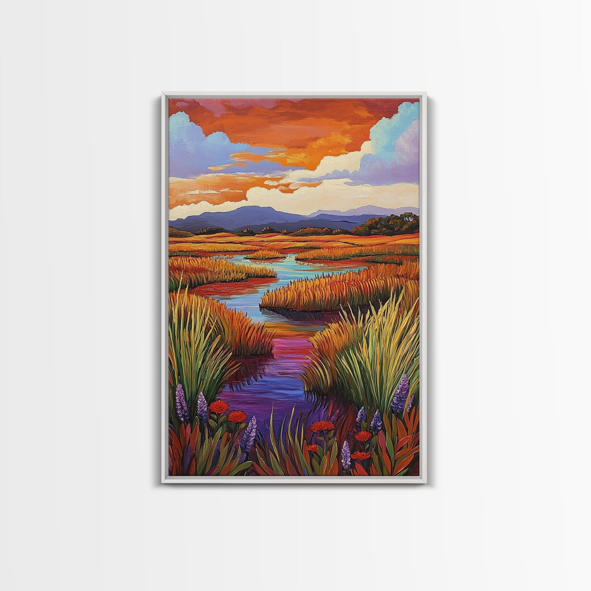 Autumn Wetlands, Sunset Marsh, Nature Escape, Rustic Color Landscape, Farmhouse Style, Fall Decor, Canvas Print, Entryway Wall Art