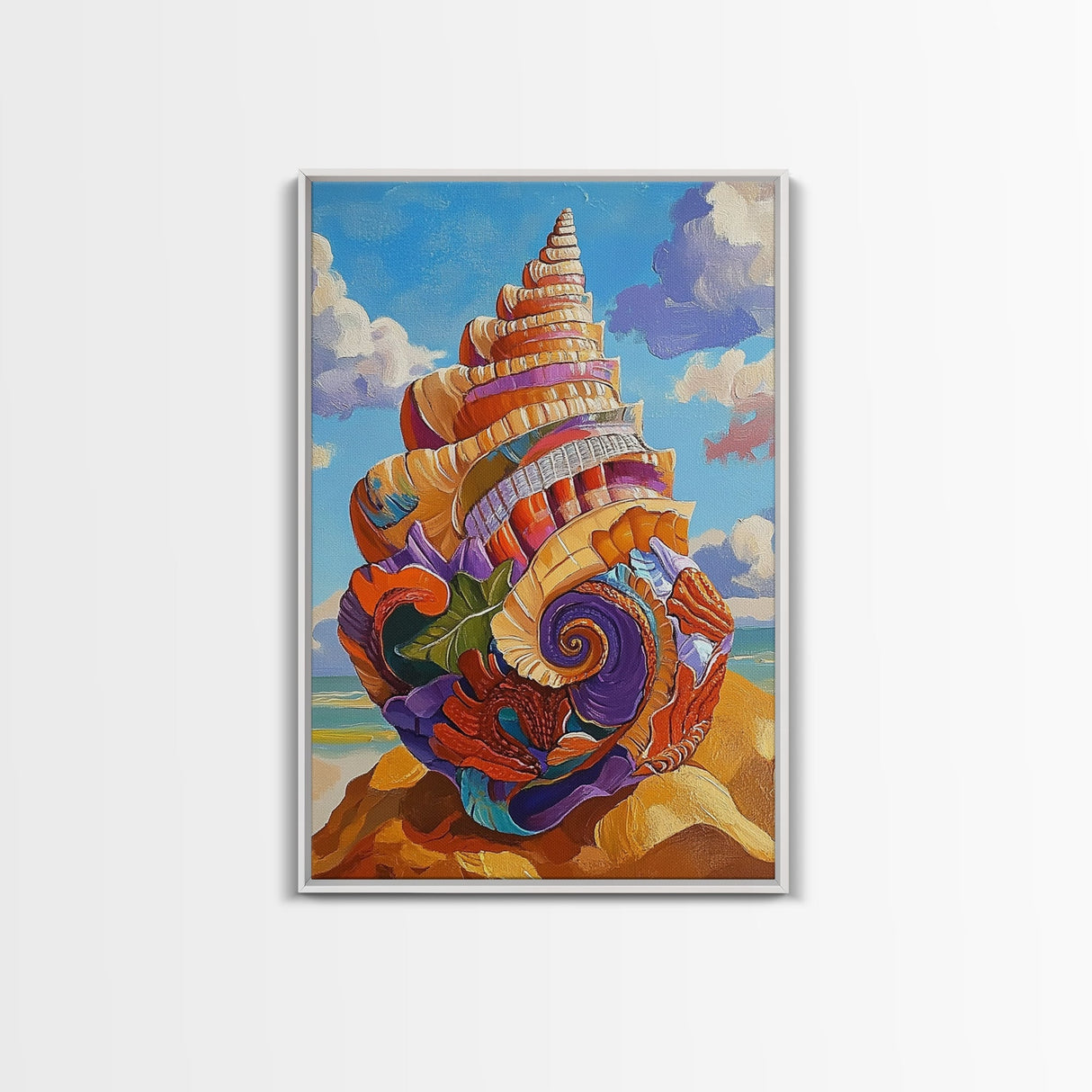 Seashell Swirl, Nautical Shell, Coastal Colors, Beach Dreams, Framed Canvas Print, beach house decor, shell wall art, ocean lover gift
