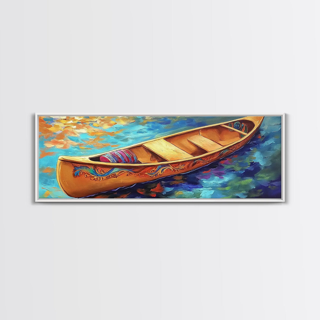 Canoe Reflections, Still Water, Nature Adventure, Relaxing Vibe, Canvas Print, Lake House Decor, Peaceful Boho Wall Art