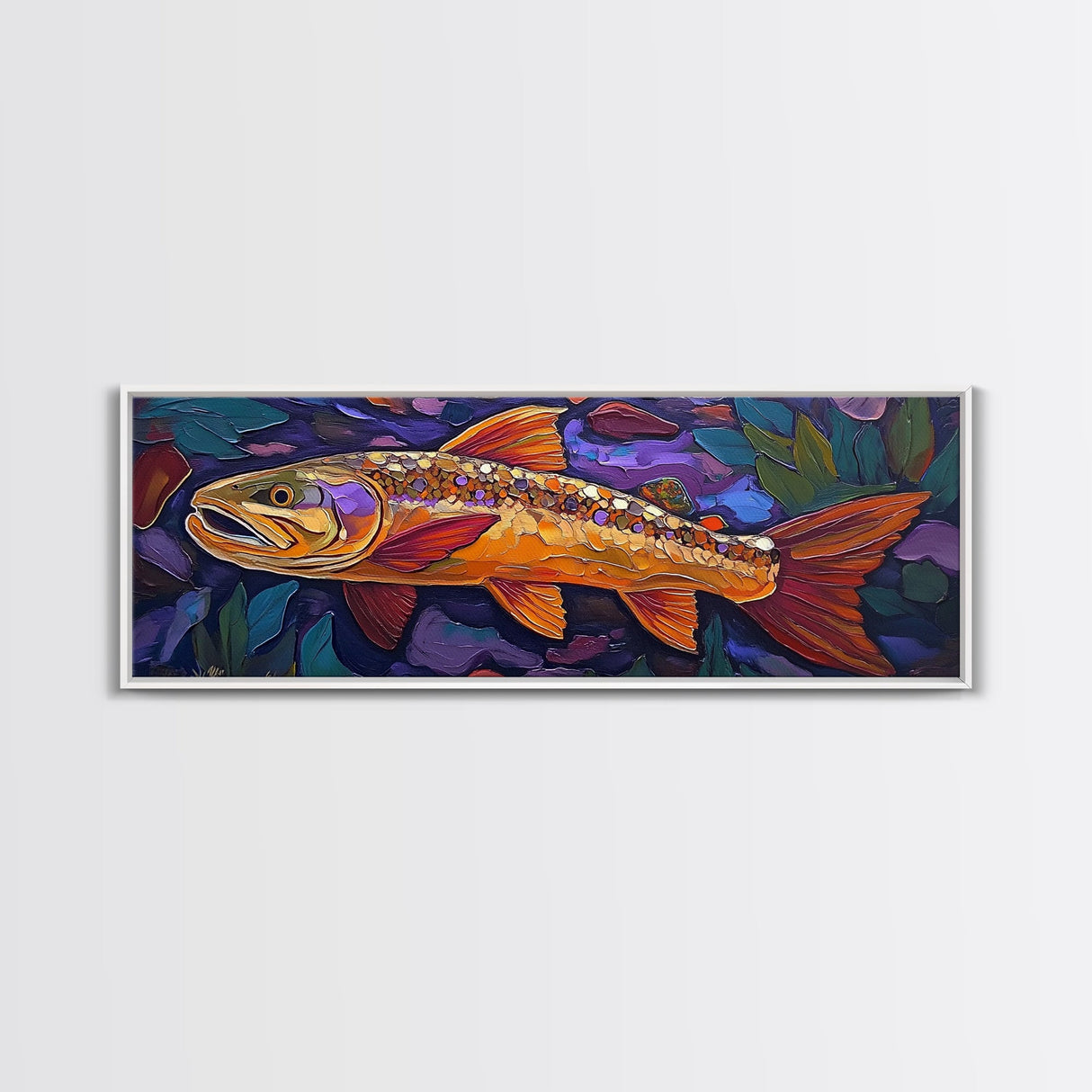 Golden Trout, Colorful Fish, Underwater Scene, Cabin Accent, Canvas Print, Fishing Lodge Decor, Rustic Nature Wall Art