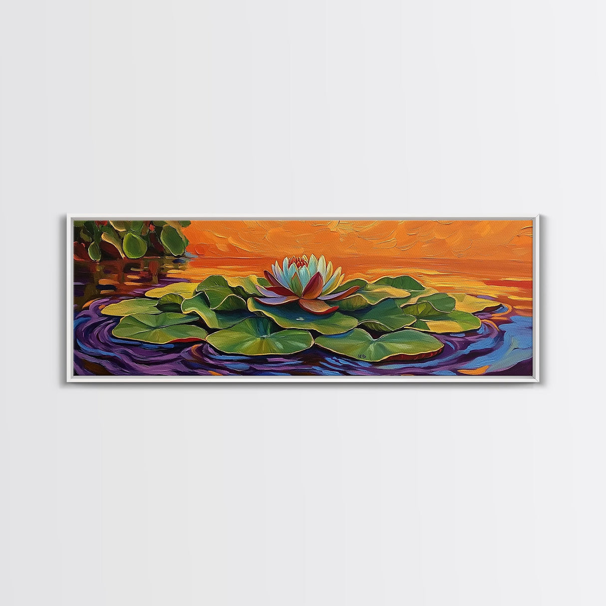 Lotus Flower, Serene Sunset, Water Lily, Zen Art, Framed Canvas Print, spa wall decor, yoga room art, calming peaceful painting
