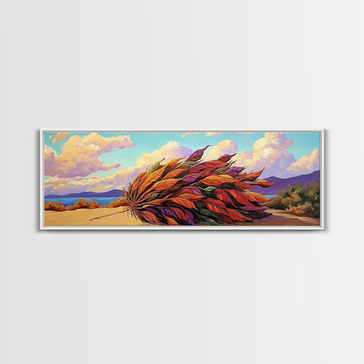 Autumn Leaves, Wind Blown, Fall Nature, Desert Scene, Framed Canvas Print, seasonal decor, rustic living room art, boho autumn artwork