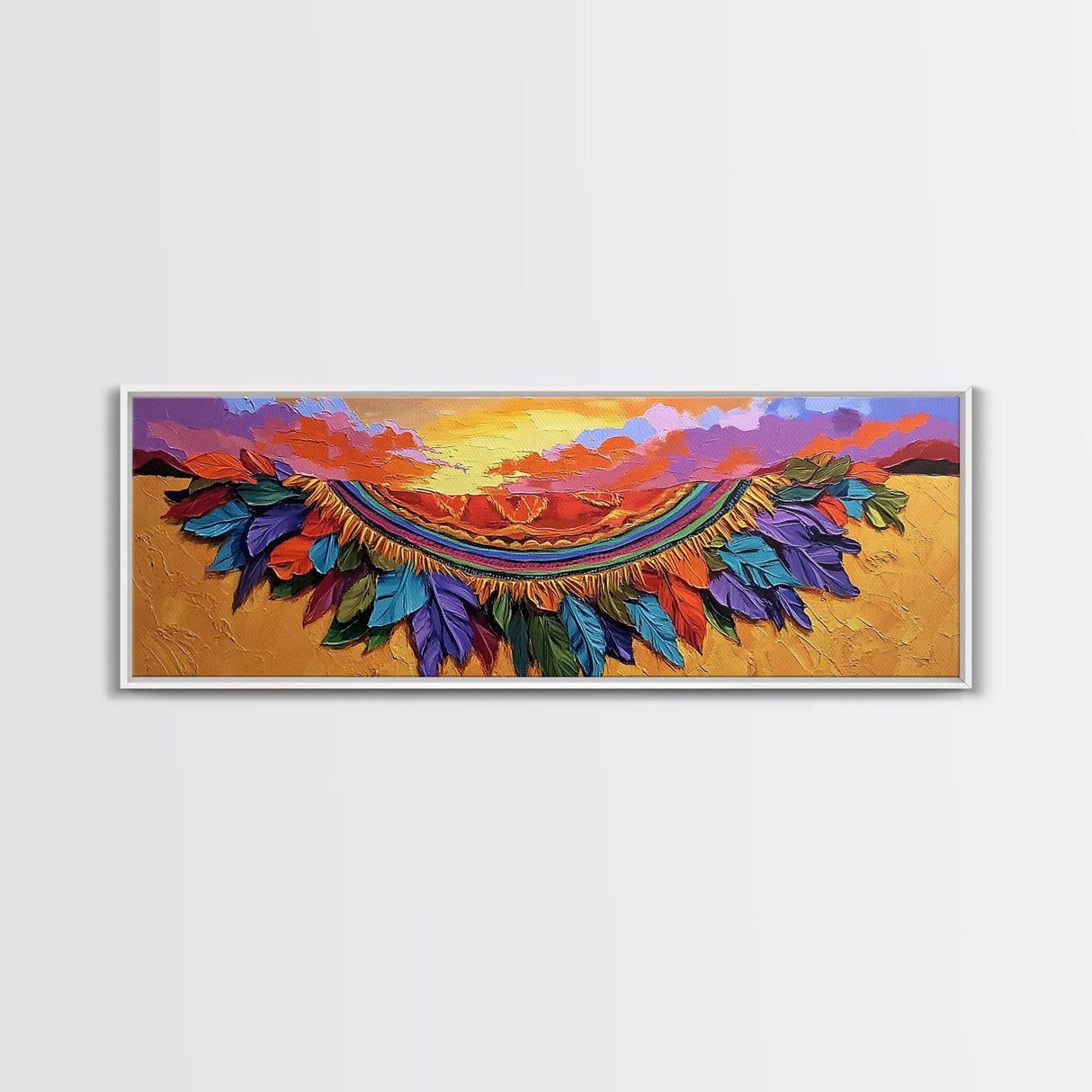 Feather Horizon, Sunset Sky, Southwest Landscape, Canvas Print, Boho Bedroom Wall Art, Eclectic Home Decor, Nature Inspired Art