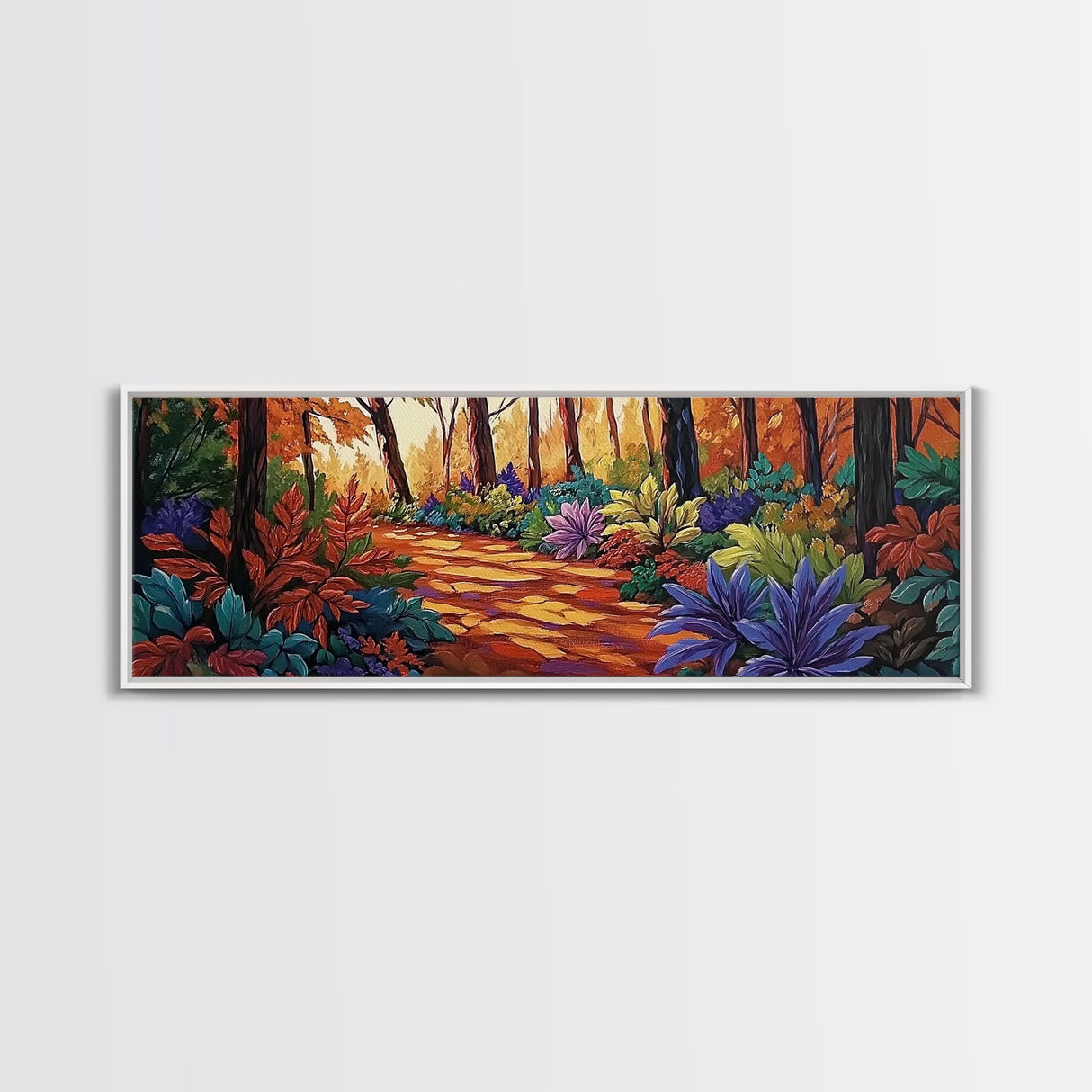 Forest Path, Autumn Leaves, Whimsical Foliage, Canvas Print, Fall Living Room Wall Art, Cozy Nature Decor, Warm Seasonal Aesthetic