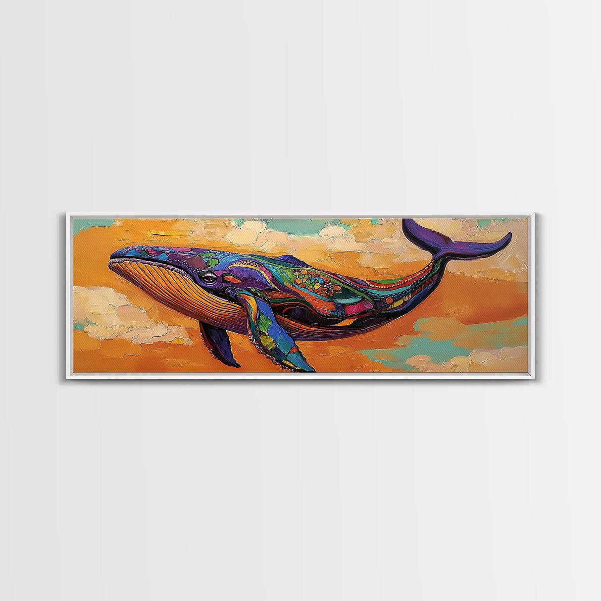 Colorful Whale Art, Ocean Animal, Abstract Sea Life, Nautical Decor, Canvas Print, Coastal Nursery Wall Art, Boho Sea Creature