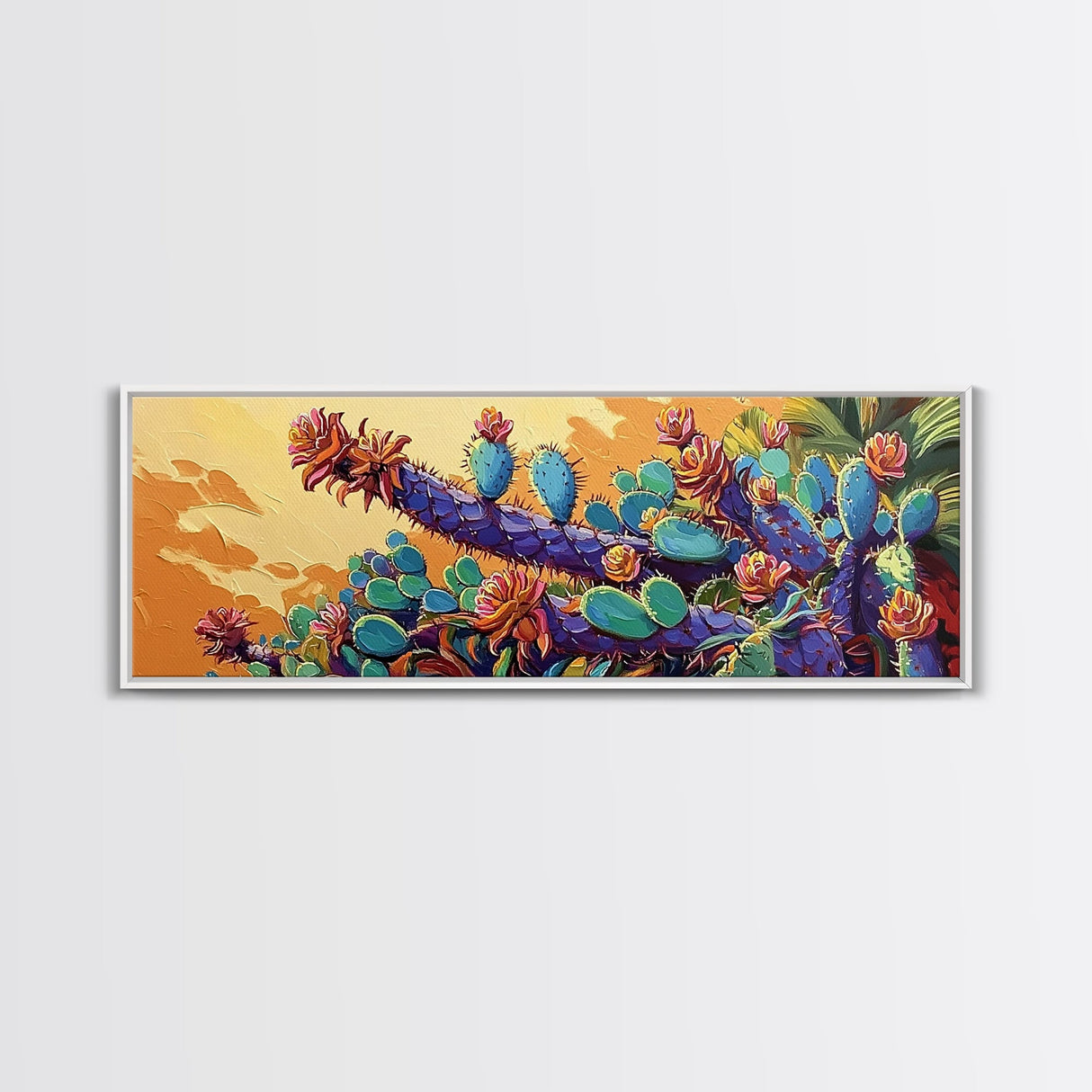 Cactus Bloom Field, Desert Botanical Art, Succulent Flower Print, Framed Canvas Print, Kitchen Wall Art, Vibrant Garden, Boho Decor