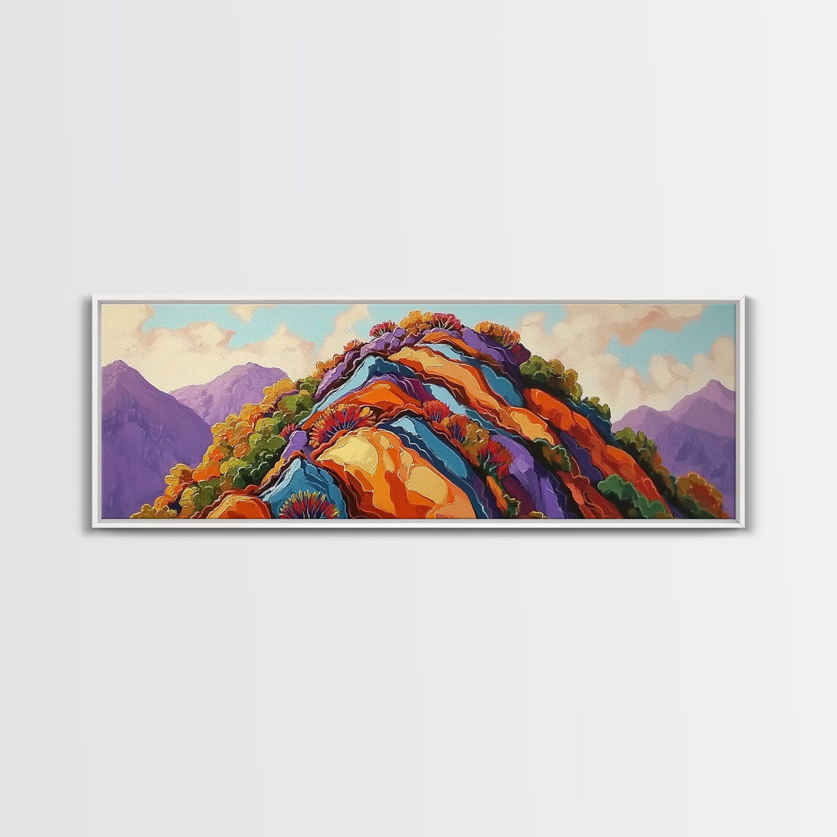 Painted Mountains, Autumn Hills, Desert Landscape, Bold Colors, Framed Canvas Print, Hallway Art, Vibrant Nature Decor, Western Style