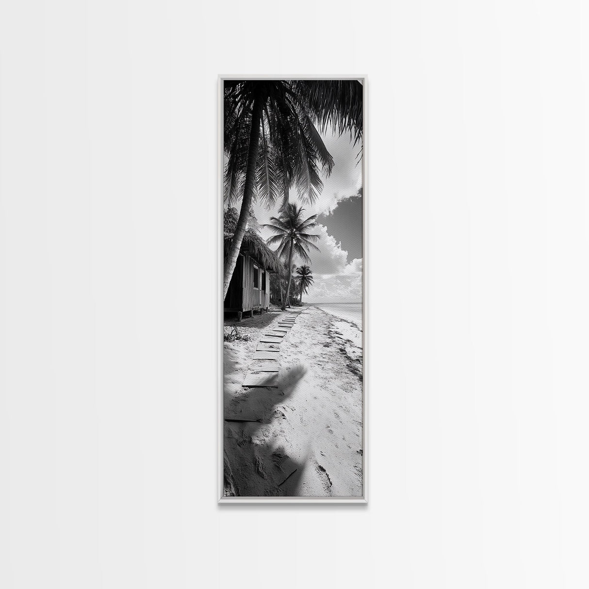 Tropical Beach Path, Palm Trees, Coastal Escape, Island Cabin, Relaxing Vibes, Framed Canvas Print, Living Room Wall Art, Boho Coastal Decor