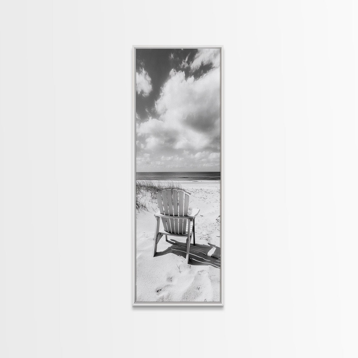 Ocean View Chair, Sandy Dunes, Seaside Retreat, Minimalist Beach, Calm Vibes, Framed Canvas Print, Bedroom Wall Art, Coastal Cottage Style