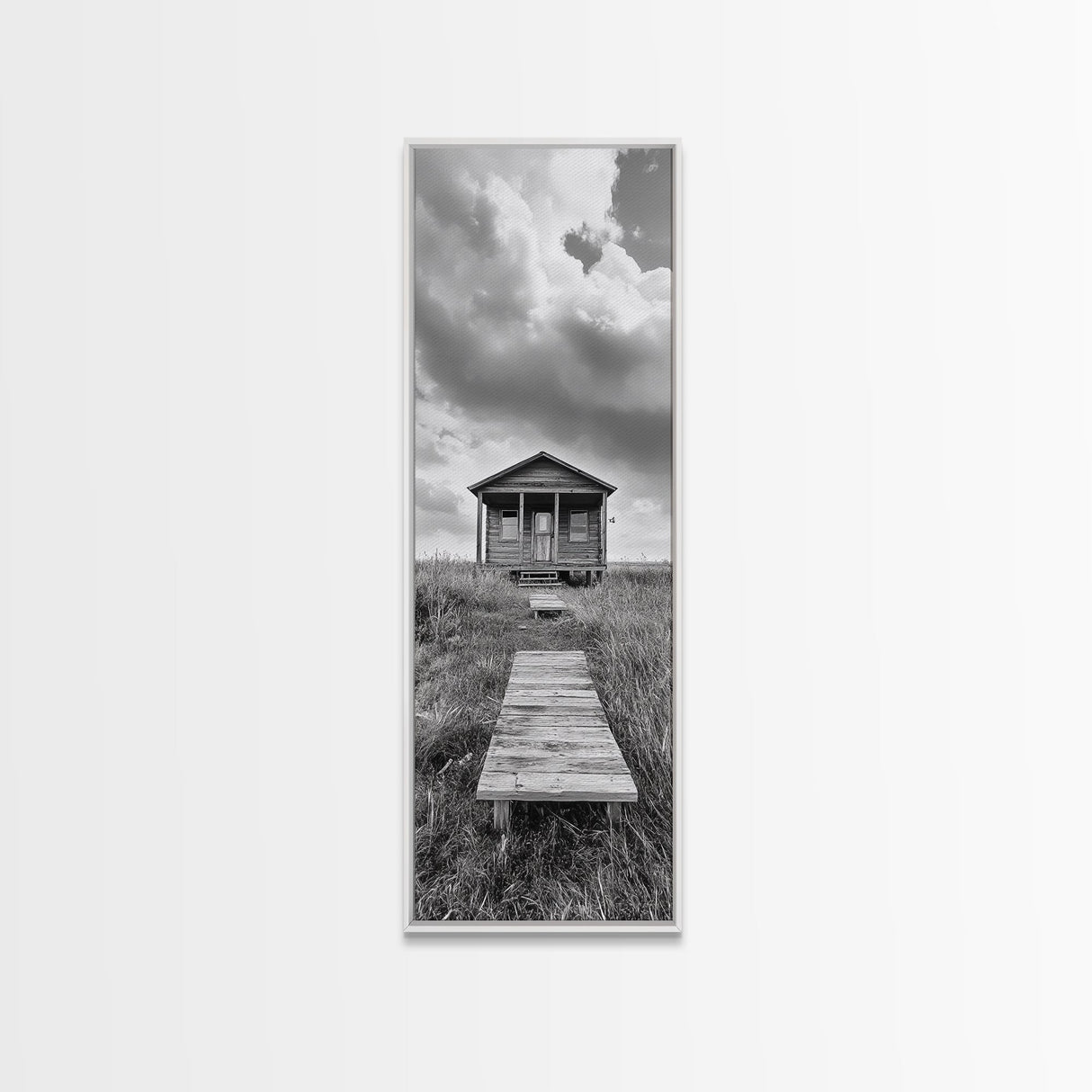 Rustic Cabin, Country Path, Prairie Landscape, Black and White Photo, Framed Canvas Print, Farmhouse Wall Art, Autumn Decor, Nature Style