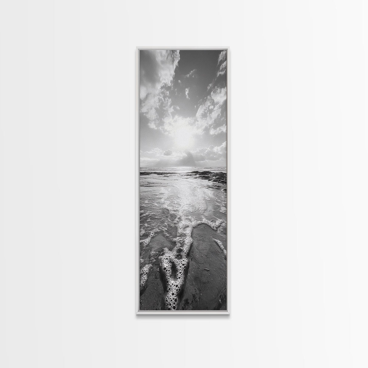 Ocean Foam, Morning Light, Tranquil Seashore, Black and White Coastal Print, Canvas Print, Minimalist Bathroom Print, Entryway Wall Art
