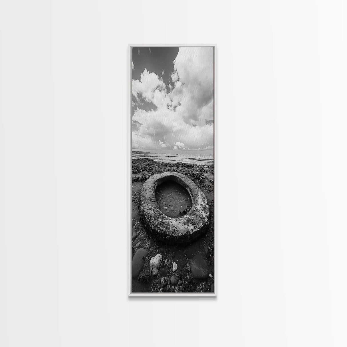 Tidepool Relic, Seaside Ruins, Moody Beach Scene, Framed Canvas Print, Coastal Bathroom Art, Ocean Inspired Decor, Surreal Photography