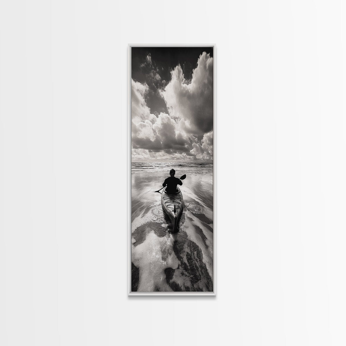 Ocean Adventure, Kayak Journey, Seascape Escape, Framed Canvas Print, Modern Office Wall Art, Coastal Decor, Adventure Photography