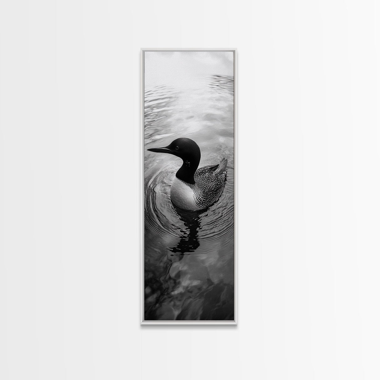 Water Loon, Lake Bird, Floating Wildlife, Nature Stillness, Serene Waterfowl Framed Canvas Print, Cabin Wall Art Rustic Lakehouse Decor