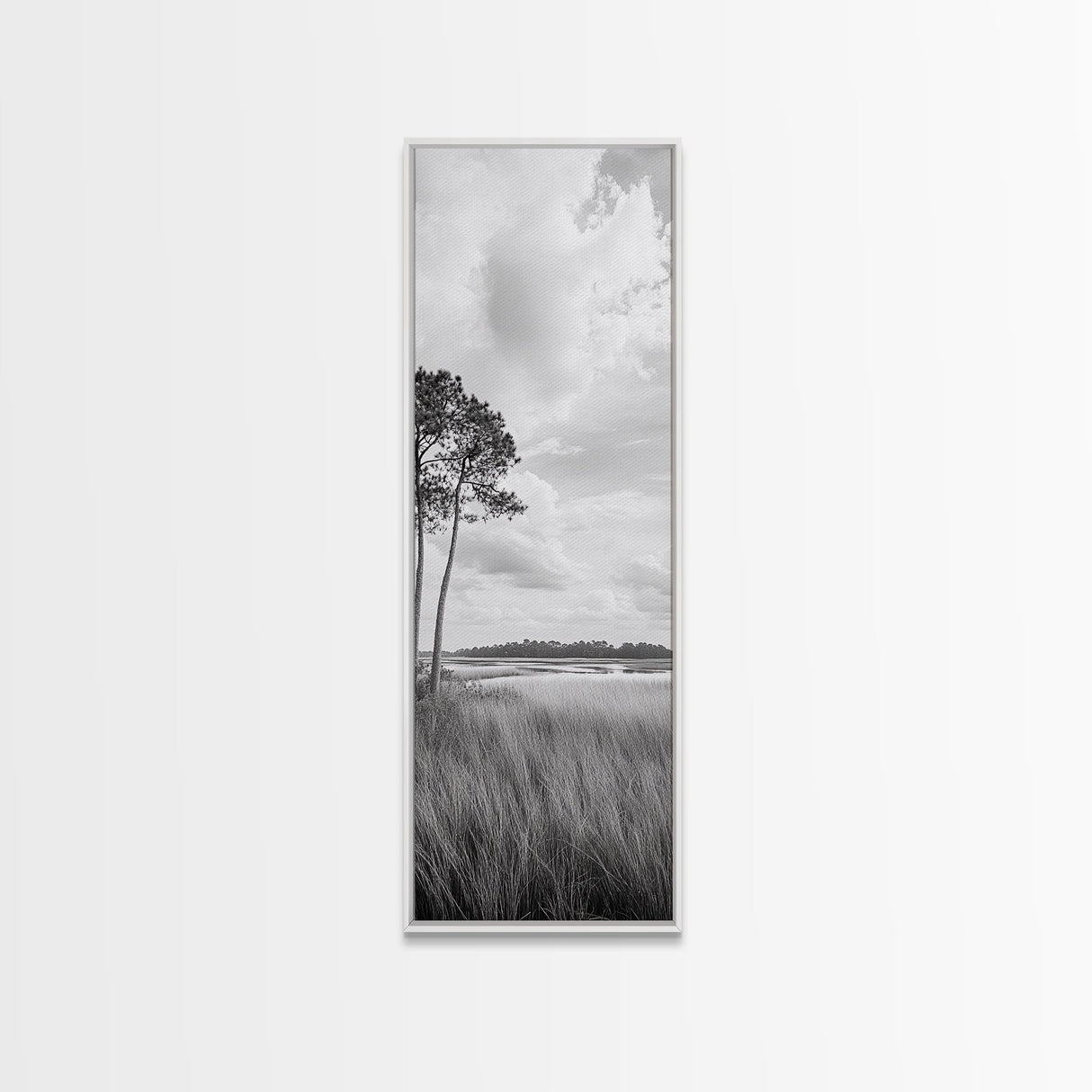 Marshland Trees, Coastal Wetlands, Serene Landscape, Peaceful Horizon, Framed Canvas Print, Office Wall Art, Minimalist Nature Art